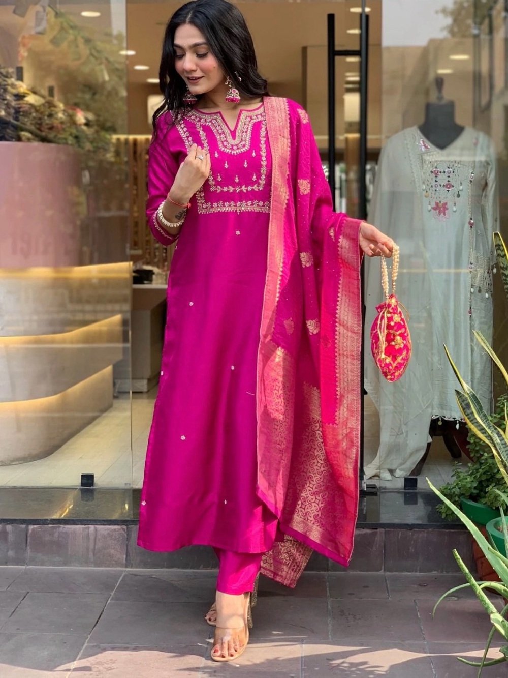 Fuchsia Embroidered Salwar Kameez Set with Matching Dupatta